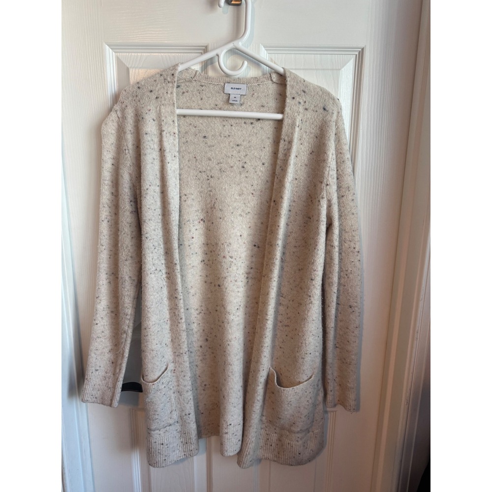 Old Navy Women's Open Front Cardigan Sweater Speckled Oatmeal Pockets Size XS